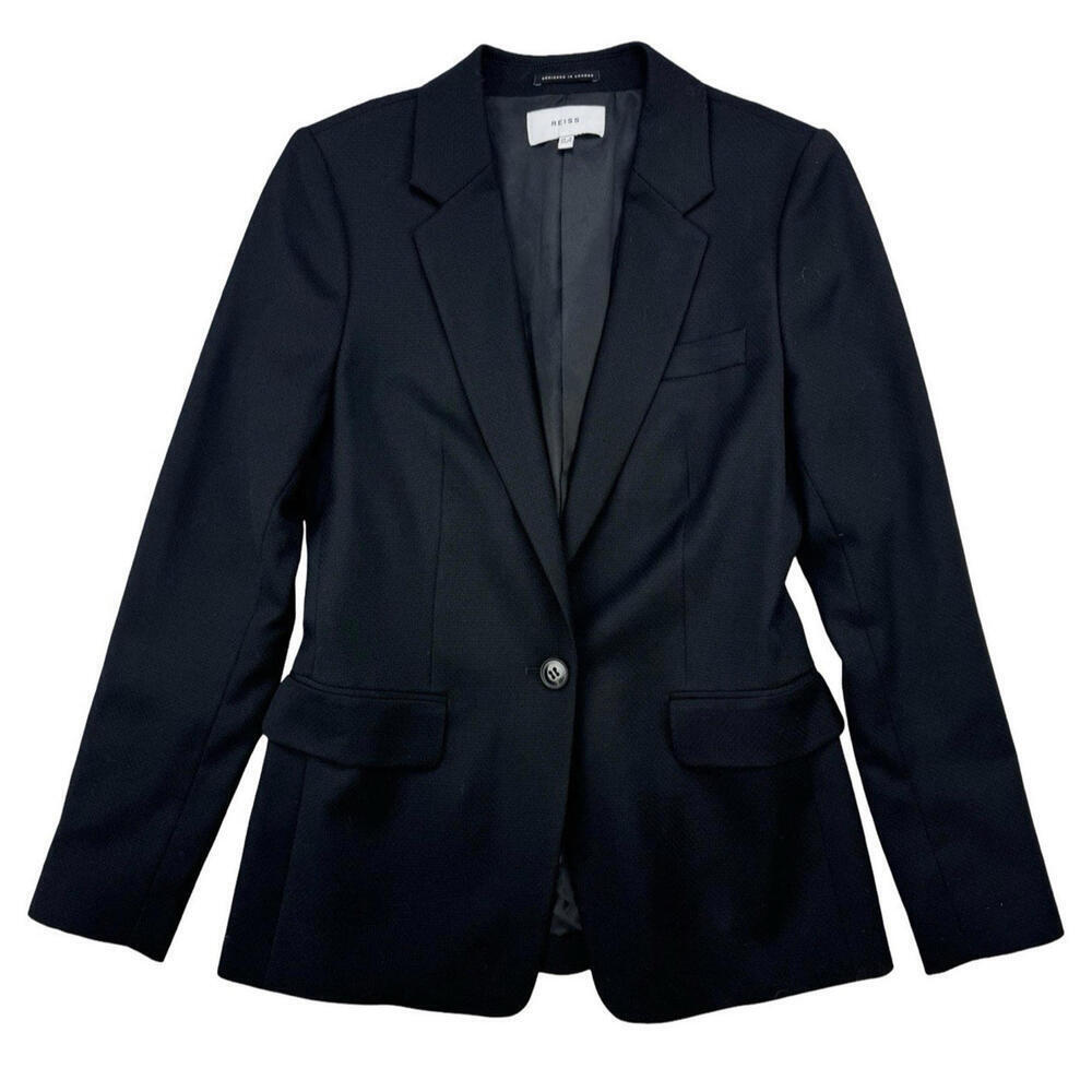 Reiss Hayes Wool Blend Single Button Knit Blazer Jacket Black Size US 4